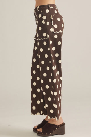 The Bella Polka Dot Wide Leg Pants Featuring Scallop Trim