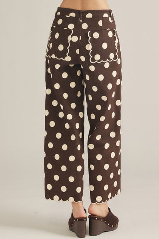 The Bella Polka Dot Wide Leg Pants Featuring Scallop Trim