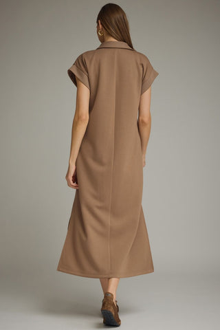 The Brooklyn Solid Collared Short Sleeve Midi Dress