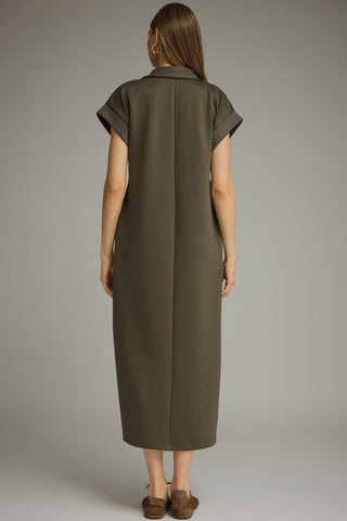 The Brooklyn Solid Collared Short Sleeve Midi Dress