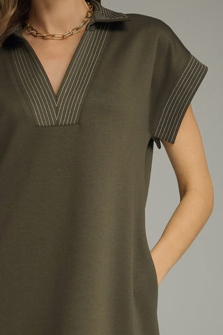 The Brooklyn Solid Collared Short Sleeve Midi Dress