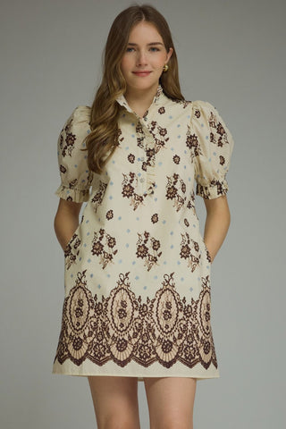 The Audrey Floral Print Short Puff Sleeve Mini Dress
