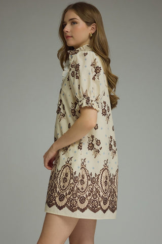 The Audrey Floral Print Short Puff Sleeve Mini Dress