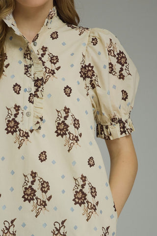 The Audrey Floral Print Short Puff Sleeve Mini Dress