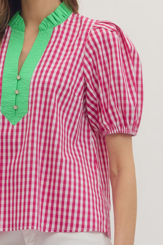 The Mabel Gingham Sleeve Top