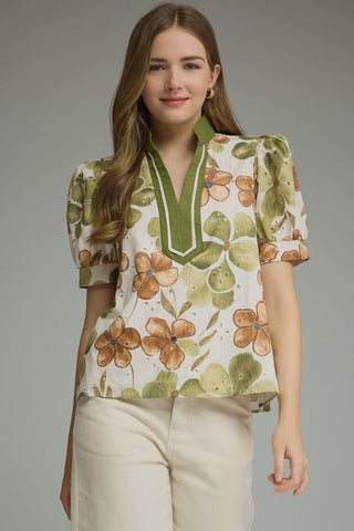 The Amber Floral Print Short Puff Sleeve Top