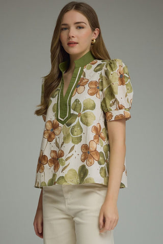 The Amber Floral Print Short Puff Sleeve Top