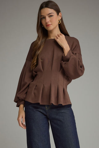 The Sophia Solid Long Balloon Sleeve Top