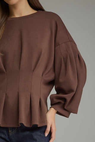 The Sophia Solid Long Balloon Sleeve Top