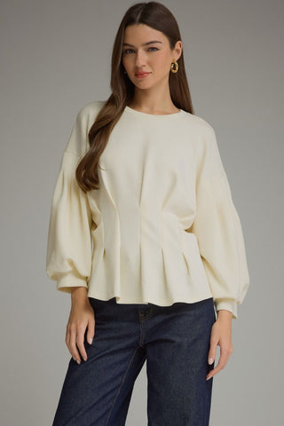 The Sophia Solid Long Balloon Sleeve Top