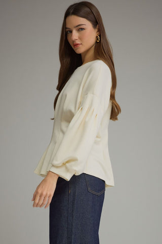 The Sophia Solid Long Balloon Sleeve Top