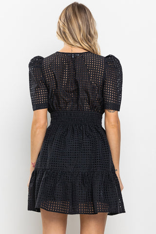 Organza Puff Sleeve Tiered Mini Dress