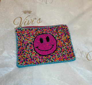 Multicolor Smiley Face Bead Pouch