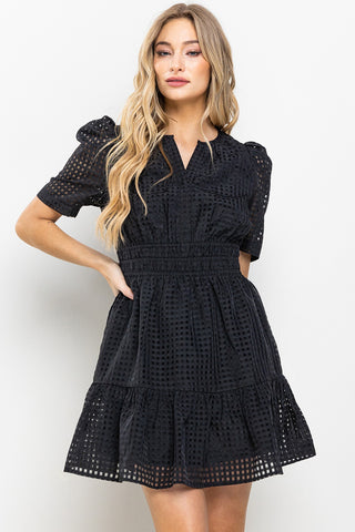 Organza Puff Sleeve Tiered Mini Dress