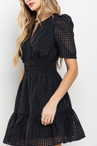 Organza Puff Sleeve Tiered Mini Dress