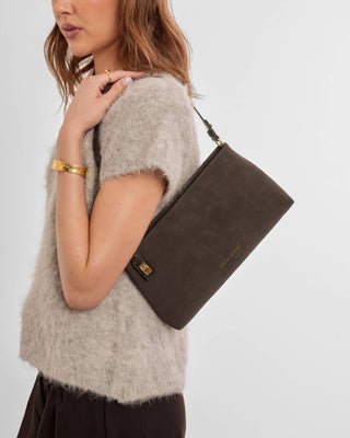 Orin Twist Lock Small Shoulder Bag in Bitter Chocolate