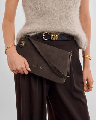 Orin Twist Lock Small Shoulder Bitter Chocolate Suedette