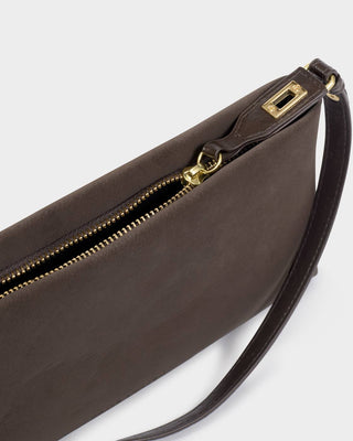 Orin Twist Lock Small Shoulder Bitter Chocolate Suedette