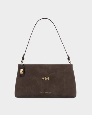 Orin Twist Lock Small Shoulder Bitter Chocolate Suedette