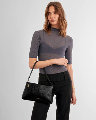 Orin Twist Lock Small Shoulder Black Distressed