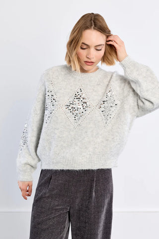 The Teagan Plaid And Rhinestone Sweater