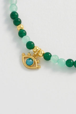 Gold Plated Beaded Evil Charm Bracelet