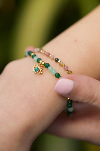 Gold Plated Beaded Evil Charm Bracelet