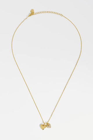 Gold Plated Pave Double Heart Charm Necklace