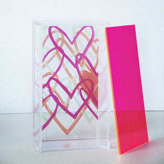 Mahjong Box - Neon Pink Lid with Heart Bottom