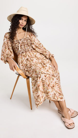 Brown tone Floral Midi Dress
