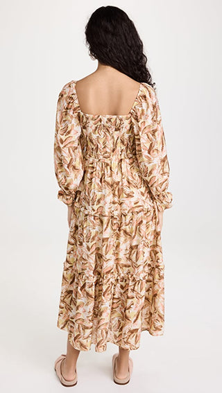 Brown tone Floral Midi Dress