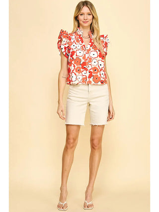 Pinctuck Button Down Top - Red