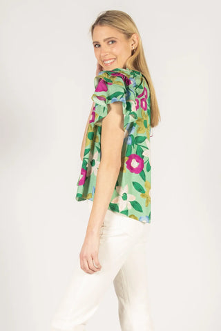 Ruffled Floral Print Short Sleeve Top