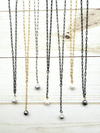 Paper Clip Necklace with Mini Pearl