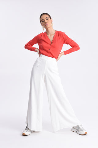 White Wide Leg Woven Pant
