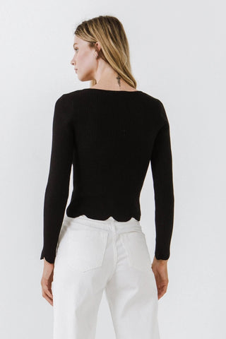 Scallop Hem Long Sleeve Sweater