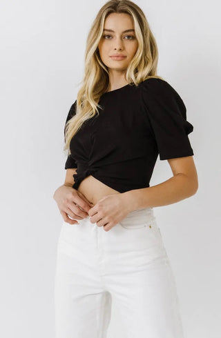 Twist Cropped Knit Top in Black
