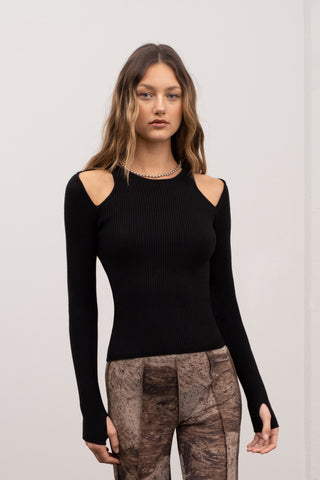 Cold Shoulder Long Sleeve Sweater Top