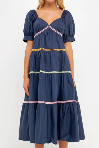 Color Block Trim Midi Dress