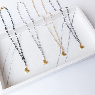 16" Paperclip Chain with a puffy Gold Heart Necklace