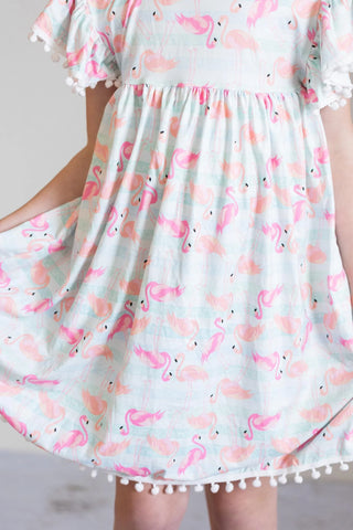 Pink Flamingos Pom Pom Dress