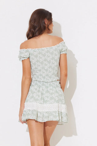 Sage & White Combo Printed Top