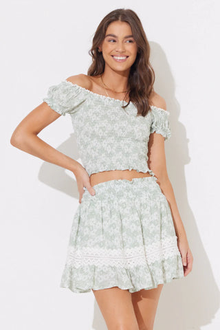 Sage & White Combo Printed Top