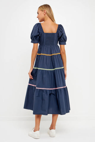 Color Block Trim Midi Dress