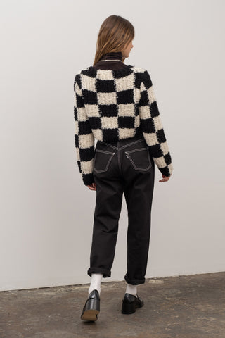Cropped Checkered Cardigan