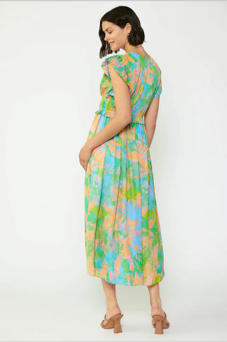 Mara Abstract Pleated Maxi Dress