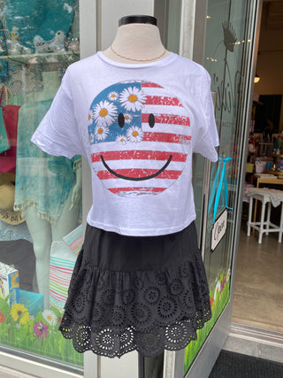 America Smiley Face Crop Top