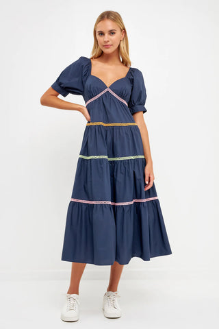Color Block Trim Midi Dress