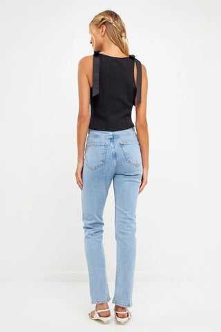 Mixed Media Bow Tie Ribbed Henley