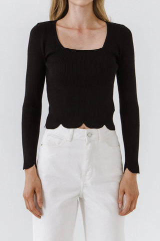 Scallop Hem Long Sleeve Sweater